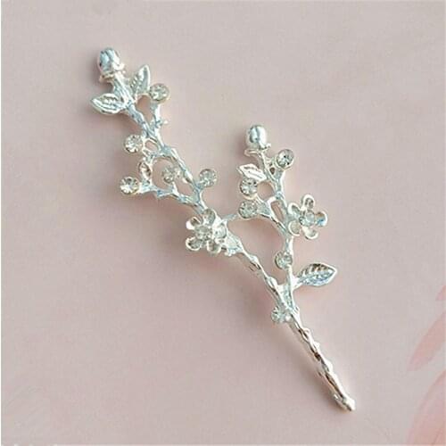 10 PCS 27x70mm Metal Alloy Silver Color Crystal Rhinestone Flowers Branch For Brooch Hair Accessories DIY Jewelry Accessories