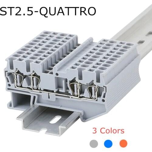 10pcs ST 2.5-QUATTRO PHOENIX Type Din Rail 4 Contacts Spring-cage Quick Connector Ground Modular Terminal Block