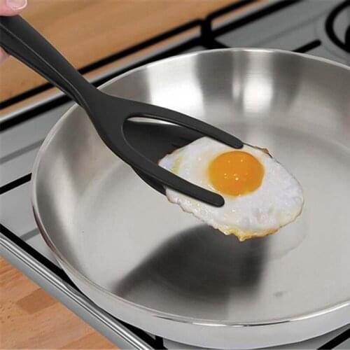 2 In 1 Grip and Flip Tongs Egg Spatula Tongs Clamp Pancake Omelette BeefsteakToast Omelet Overturned Turner Kitchen Accessories