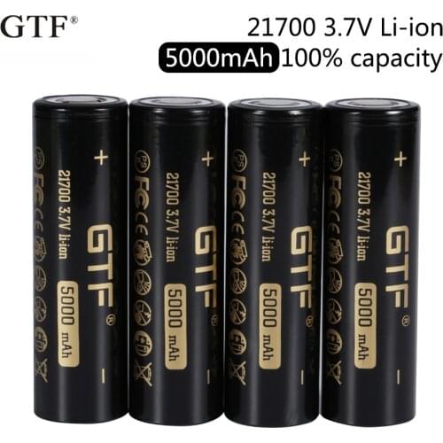 2020 New GTF 21700 5000mAh 100% capacity 3.7V Li-Ion Rechargeable Battery for Flashlight flat head batteries