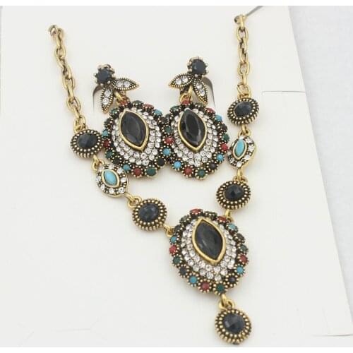 Antique bronze vintage flowers Necklace Earrings Jewelry Sets for women wedding party jewelry alloy nickel free fj197