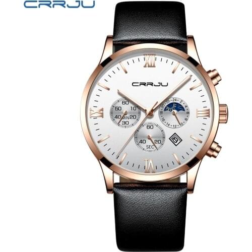 CRRJU Brand Leather Men Watches Luxury Watch Men 2019 Quartz Watches Mens Top Brand Auto Date Wristwatches Relojes Saat