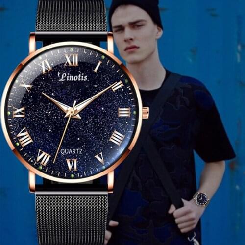2020 Mens Fashion Casual Watches Starry Star Men Business Stainless Steel Mesh Belt Quartz Wrist Watch Clock Relogio Masculino