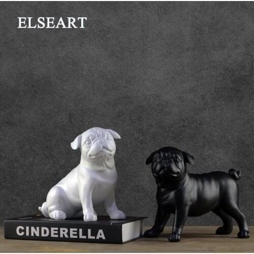 Black white creative resin Pugs dog figurines vintage dog statue home decor crafts room decoration objects resin animal figurine