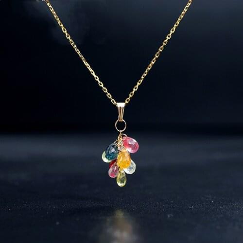 DAIMI 14k Gold Injection Colored Gem Pendant Natural Genuine Clavicle Chain Necklace For Girlfriend