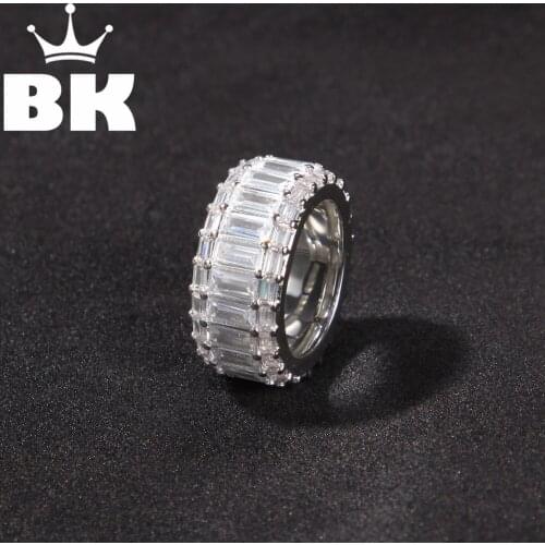 The Hiphop 11mm Zircon Polygonal Zircon Crystal Circle Round Engagement Band Rings For Men Women Valentines Day Gift