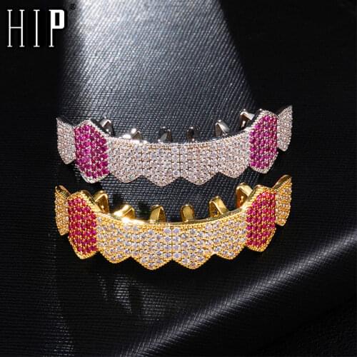 Hip Hop Iced Out Micro Pave Full CZ Teeth Grillz Bottom Charm Grills For Men Women Jewelry Gold Color