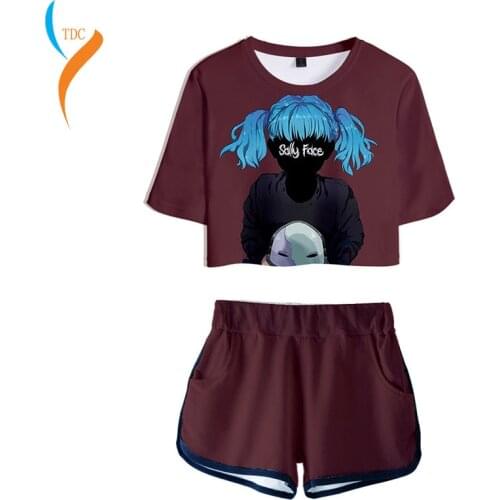 2019 Lucky Friday Sally Face Summer Kpops Women Two Piece Set Shorts And T-shirts Clothes 2019 Hot Sale 3D Harajuku Print Plus