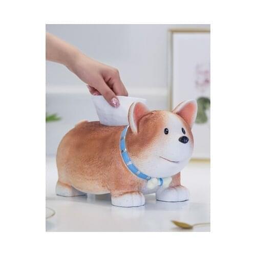 Corgi paper tissue box creative living room home desktop resin spacious space can accommodate 200g roll paper