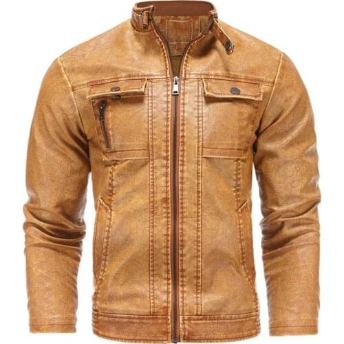 Mens Leather Jackets Motorcycle Jackets Coat Faux Leather Jacket PU Coats Fashion Stand Collar Zipper Pockets Fleece Outerwear