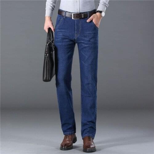Mens Jeans Pants New Mens Straight Casual Jeans Fashion Elastic Denim Trousers Dark Blue Male Stretchy Pant Plus Size 29-42