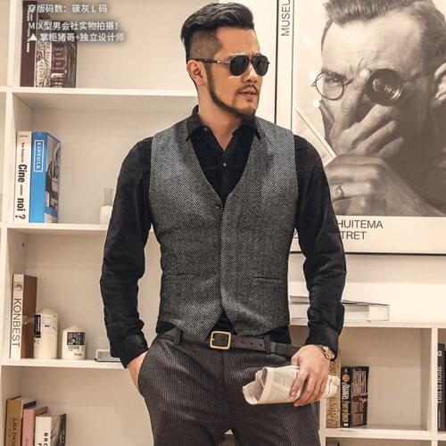 Mens Club spring dress new herringbone twill cloth mens slim waistcoat mens hidden buckle vest m6005