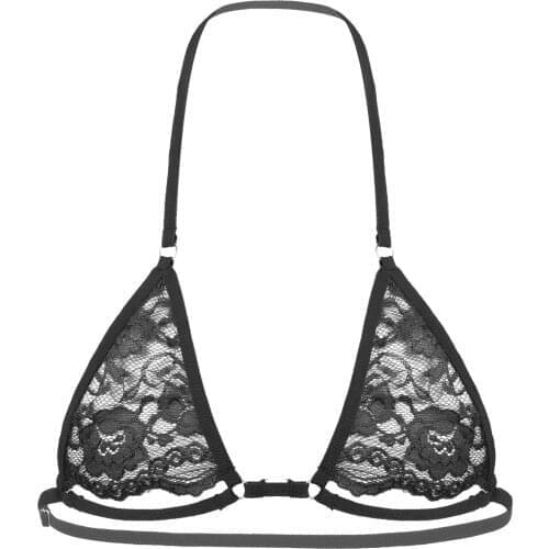 Mens Erotic Sexy Bra Tops Gay Sissy Underwear Crossdresser Lingerie Halter Neck Nipples Hollow Out Wire-free Unlined Mini Bra