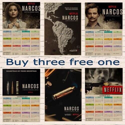 Narcos Colombia Pablo Escobar God Portrait 2019 Calendar Poster Classic Retro Vintage Kraft paper Wall Sticker Home Bar Posters