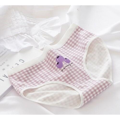 2020 New Fashion Lady Cotton Underwear Lovely Girl Plaid Printed Cotton Crotch Fruit Waist Soft, Breathable Underwear Briefs