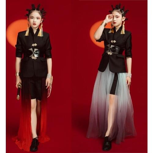 New Retro Style Suit ChildrenS Stage Catwalk Competition Costume Chinese Tunic Suit Girls Clothes Jazz Dance Costume XS2577