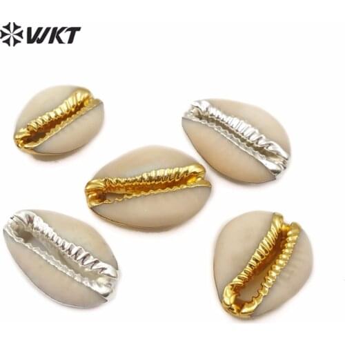 WT-JP119 Wholesale natural conch shell jewelry findings for diy making fashion gold cowrie shell connectors for necklace bracele