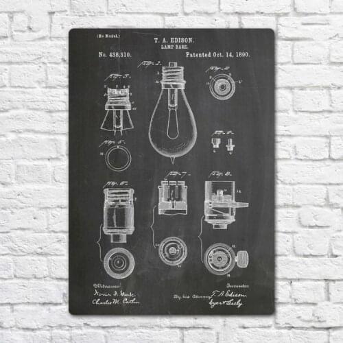 Thomas Edison Lamp Base 1890 Patent Metal Tin Sign Metal Sign Wall Decor Fashion Art Decor Poster