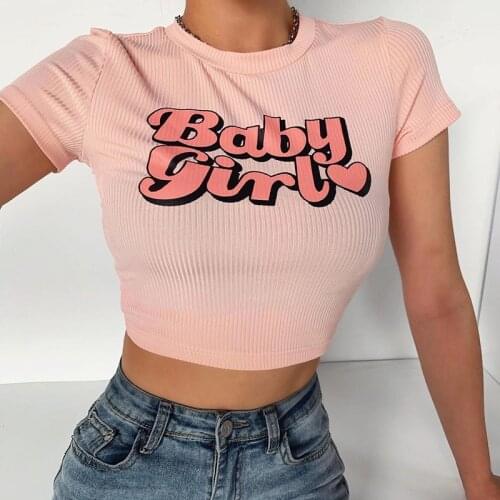 Hirigin Casual Baby Girl Print Short Sleeve Patchwork Crop Top 2020 Summer Women Sexy Skinny T Shirt Female Streetwear Tee Tops