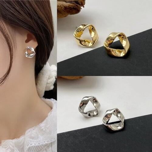 Punk Simple Solid Color Irregular Hollow Metal Stud Earrings for Women Girls Korean Earrings Ear Jewelry 2021 Trend New Arrival