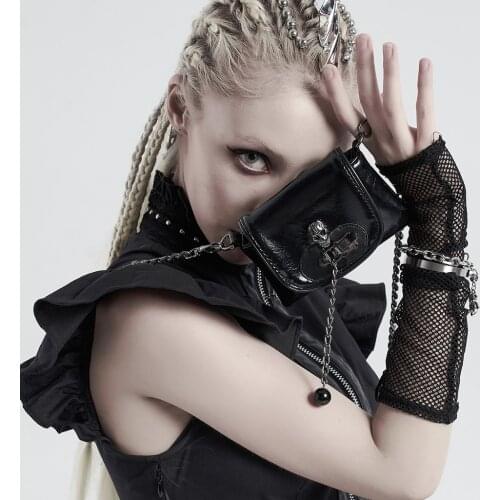 PUNKRAVE Womens Punk Mini Crossbody Bags Mysterious Fashion Ghost Metal Decoration PU Leather Bag