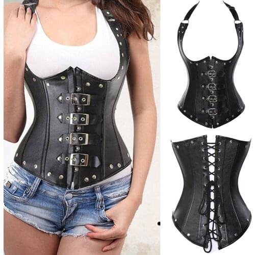 Sexy Women Lingerie G-string steampunk Fashionable Tape Waist Training Corset Steel Boned Black Plus Size S-6XL