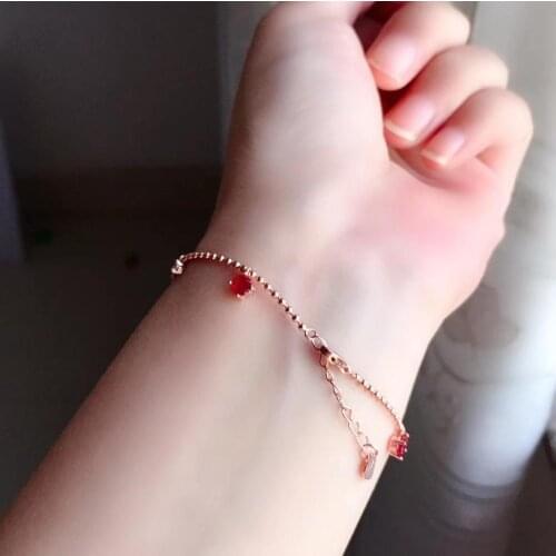 Silver bracelet golden color charming red ruby gemstone bracelet women silver jewelry gold color real natural gem birthday gift