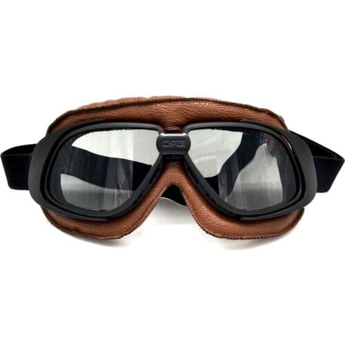 Helmet Goggles With Smoking Lens Motorcycle Goggle Vintage Pilot Biker Leather For Motorcycle Bike ATV Goggle 5 Lens Color