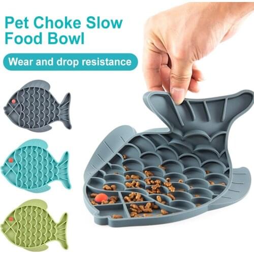 Silicone Pet Dog Cat Slow Feeder Bowl Fish Shape Food Bowl Anti Choking Anti-gulping Feeding Dish Plate Pet Supplies