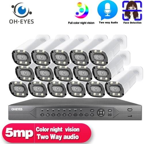 CCTV Camera Security System Kit 4K 16CH POE NVR Kit Outdoor Waterproof 5MP Color Night Vision Bullet Video Surveillance Kit 8CH