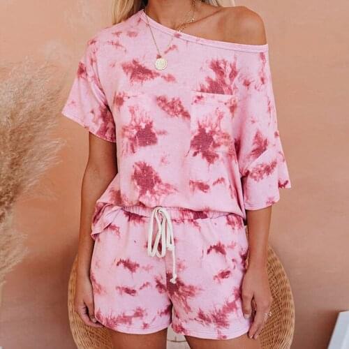 Spot popular European and American womens tie dye printing leisure home suit two piece om9265