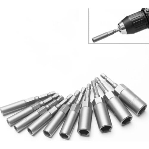 1PCS 80mm Length Deepen Power Nut Driver Drill Bit 5.5-19MM Impact Socket Adapter For Power Tools 6.35MM Hex Shank