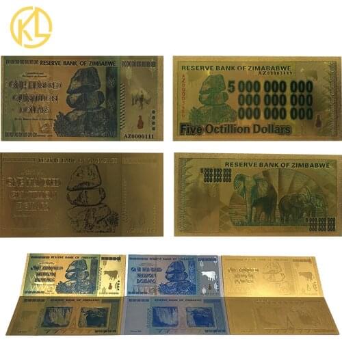 10pcs/lot waterproof and flexible Colored One Hundred Trillion Dollars Zimbabwe Gold and silver color Banknote with Certificate