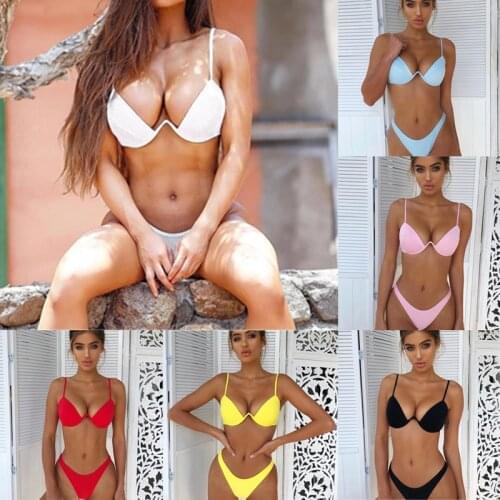 Women Bikini Sets Solid Sexy Summer Swimwear Female Swimsuit Push Up Bra Bandage Ladies Swimming Suit Multicolor Underwear