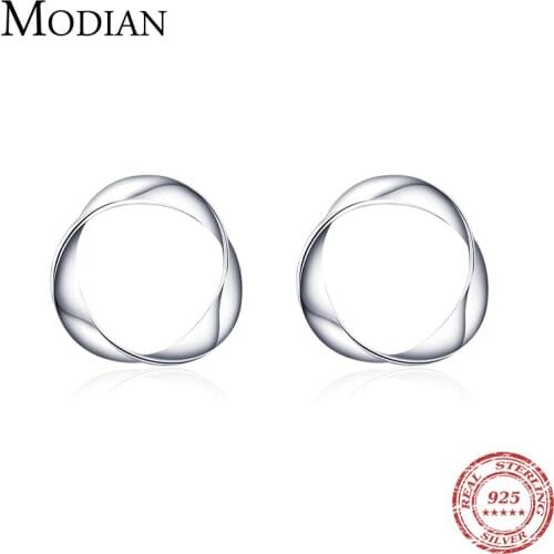 Modian Irregular Simple Fashion Round Dazzling Ear Studs 925 Sterling Silver Stud Earrings for Women Female Brand Fine Jewelry