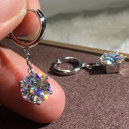 18K White Gold Women Drop Clip Hoop Earrings Moissanite Diamonds 1 2 4 6 Carat Round Tassel Wedding Party Engagement Anniversary