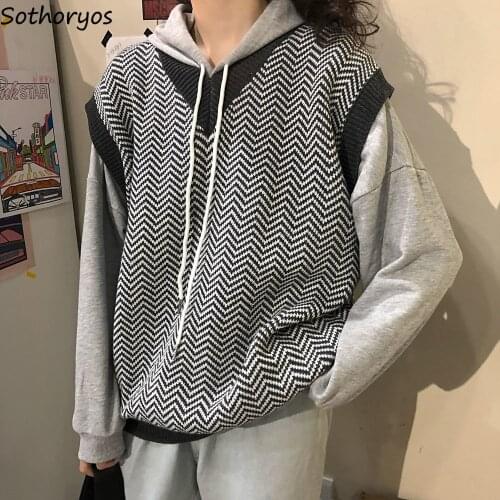 Retro Sweater Vest Women Oversize Soft Outwear All-match Trendy Patchwork Teenagers Boyfriend Couple Females Jumpers 2021 Newest