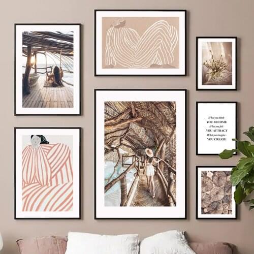 Coastal Flower Chalet Hat Girl Abstract Nordic Posters And Prints Wall Art Canvas Painting Wall Pictures For Living Room Decor