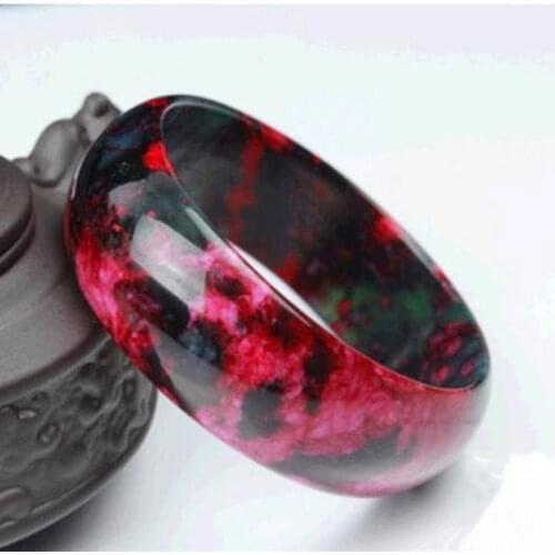 Natural Chinese Jade Peach Blossom Red Hand Carved Widening Bracelet Fashion Jewelry Womens Peach Blossom Jade Bracelet Gift