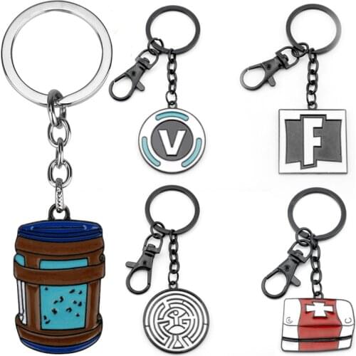Hot FortniteV Coin F Coin Medicine Box Creative Metal Keychain Fashion All-match Decorative Accessories School Bag Car Pendant