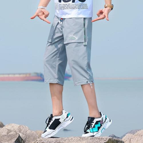 Summer Pants Mens Trend Loose Casual Cropped Trousers Loose Straight-leg Pants Sports Pants Big Pocket Overalls Mens Streetwear