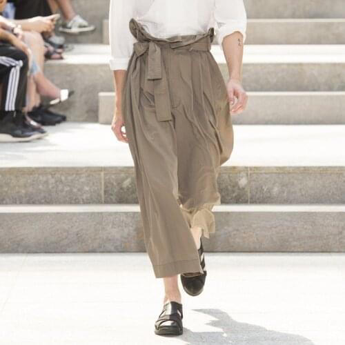 Customize Size Chic Mens Loose Casual Harem Pants Ankle-length With Belt Stylish Design Male Trousers