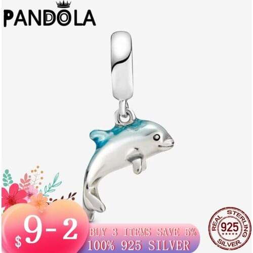 2021 new 925 Sterling Silver Shimmering Dolphin Dangle Charms Bead Fit Original Pandora Bracelet Necklace Arrival Jewelry