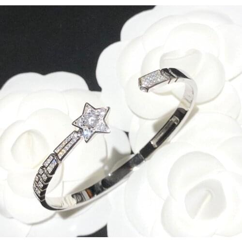 Hot Brand Pure 925 Sterling Silver Jewelry For Women Big Diamond Star Bracelet Cute Sweet Jelly Hot Star Bangle Silver Jewelry