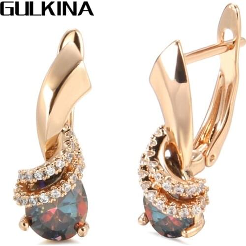 Gulkina Hot Women Earings Fashion Jewelry Natural Colorful Water Drop Zircon Bride Wedding Earring 585 Rose Gold Vintage Jewelry