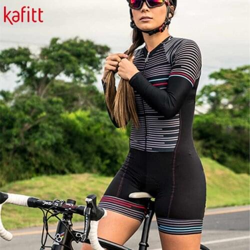 Kafitt New Pro Long Sleeve Cycling Jersey Suit Bodysuit Sports Sports Shirt Ladies One Piece Shorts Macaquinho Ciclismo Feminino