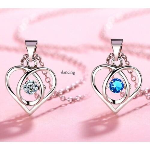 KOFSAC Fashion Jewelry 925 Sterling Silver Necklaces For Women Party Exquisite Dancing Zircon Heart Necklace Lady Birthday Gifts