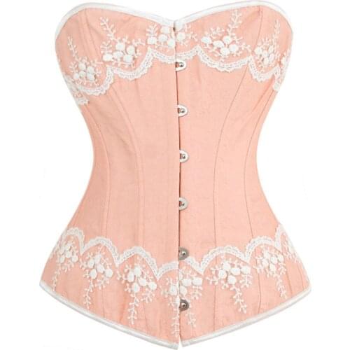 Sexy Brocade Fabric Corset Bridal Lingerie Victorian Boned Corsets Lace Trim Jacquard Waist Cincher Corset Top Bustier for Women