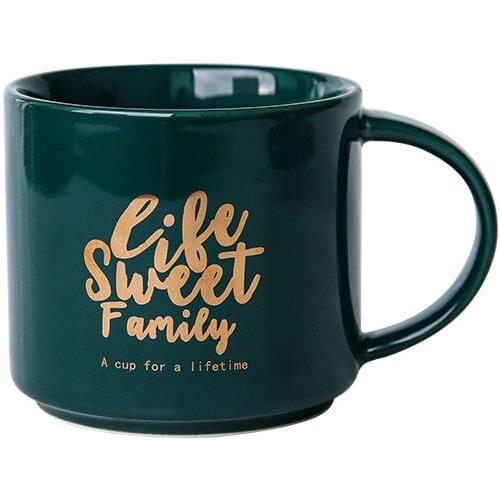 400ml Green gold English letter mug,Gold-plated hand-painted Ceramic Mug Coffee Milk Breakfast Cup Porcelain Tea Mugs