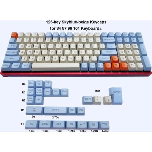 125-key ANSI ISO PBT Keycaps OEM Profile Dolch Carbon for Cherry MX Switches 84 87 96 104 Tada68 FC980M Mechanical Keyboard